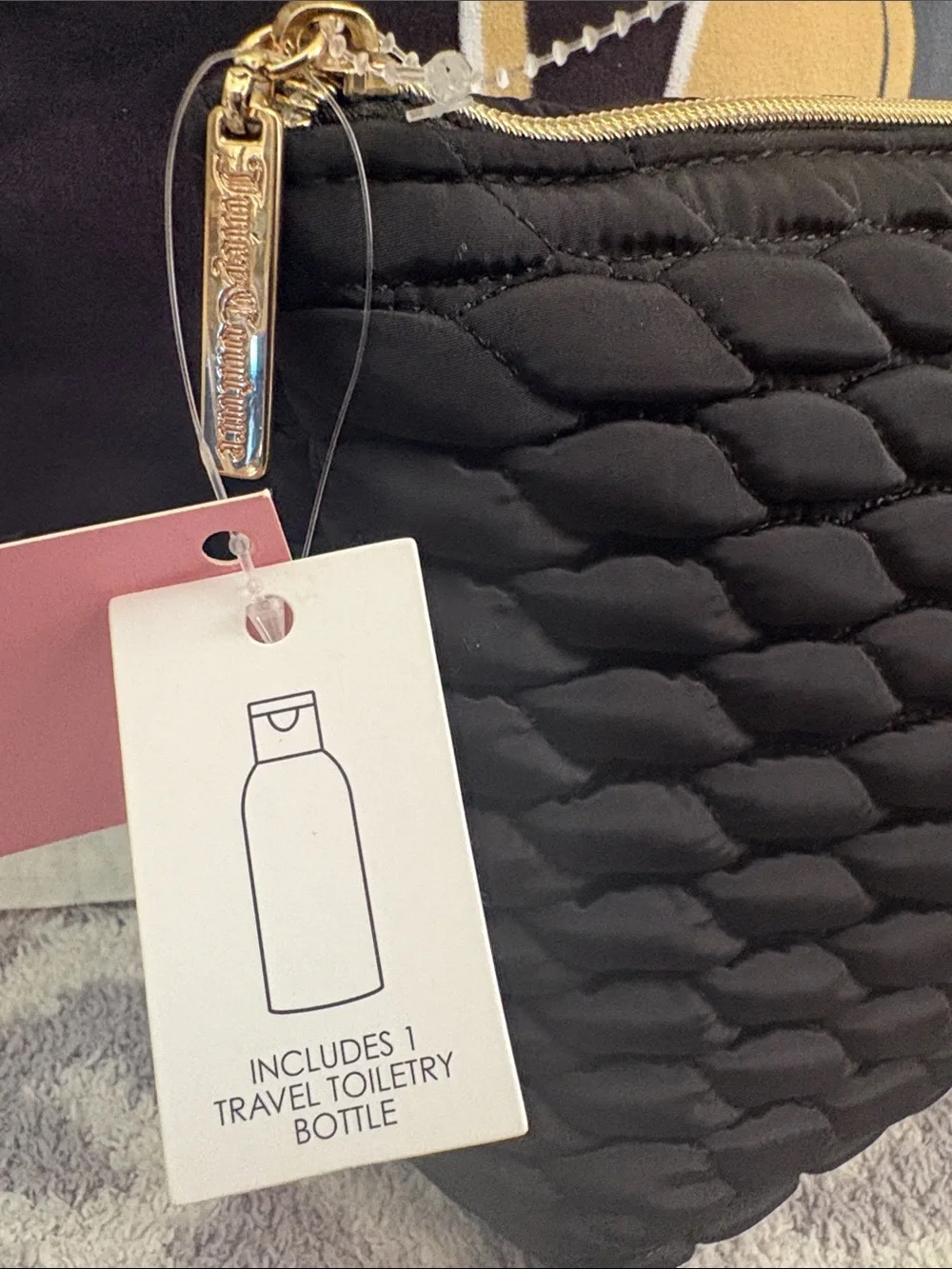 Juicy Couture Black Quilted Cosmetic Bag with Gold Hardware